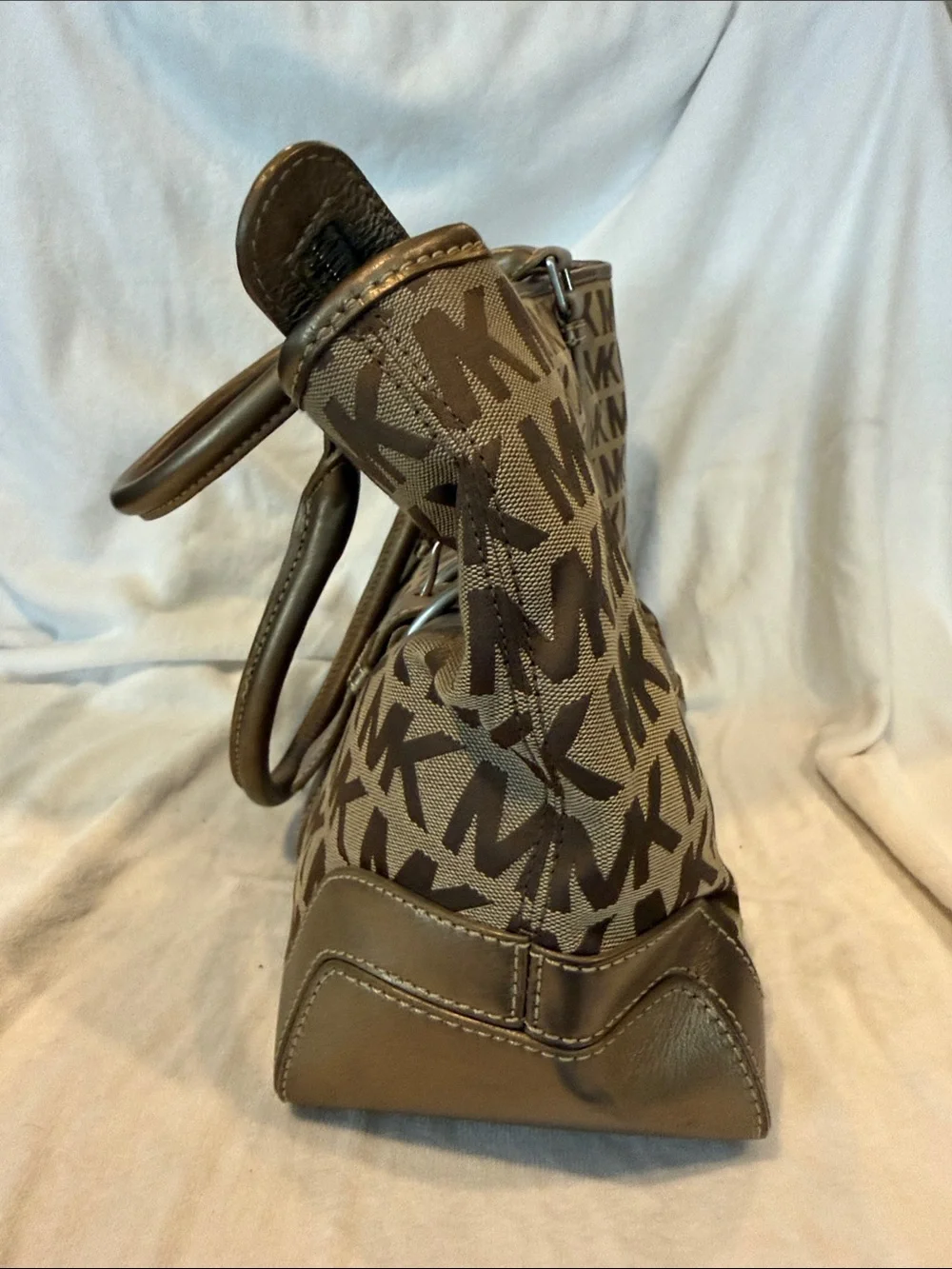 Michael Kors MK Logo Tan  Tote with Metallic Gold Trim